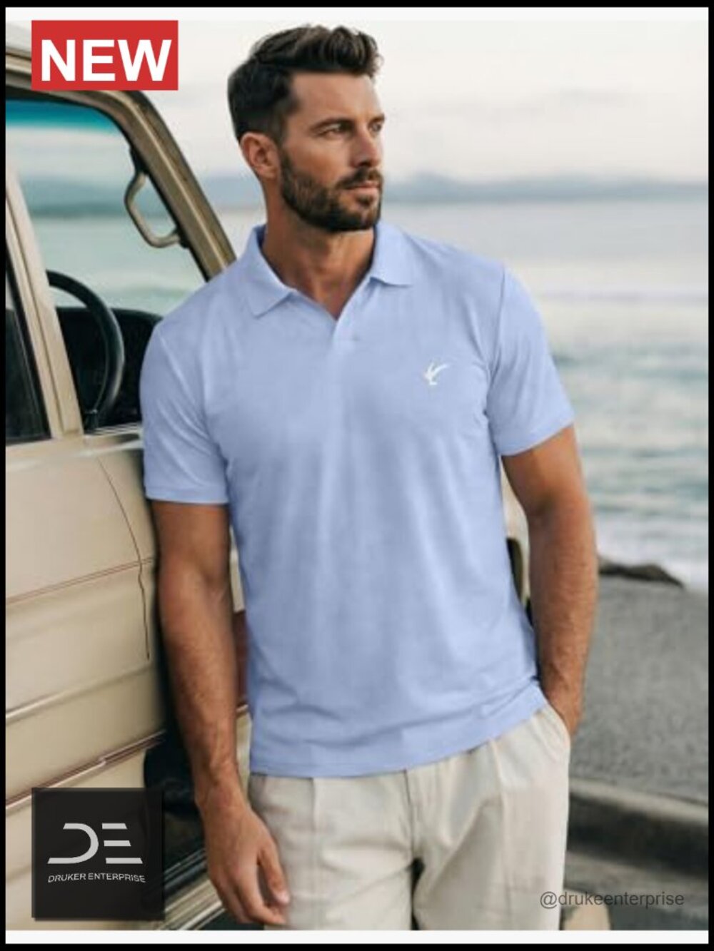 Men's Casual Polo Shirt Buttonless Short Sleeve Moisture Wicking Quick Dry - Picture 2 of 7